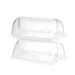 Vitrine double à pâtisserie en plastique transparent et blanc