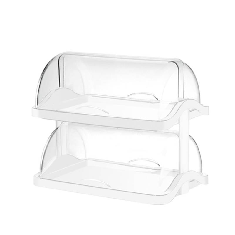 Vitrine double à pâtisserie en plastique transparent et blanc