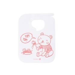 Babero para bebé Yum Yum en airlaid blanco con oso rojo 31x23 cm