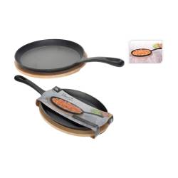Cuisinière à poignée en fonte avec base en bois