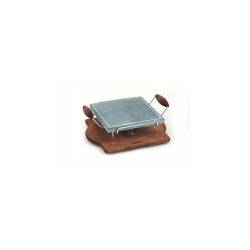 Bisetti pierre à savon, carré avec cadre chromé sur base en bois avec poêle, cm 25X25