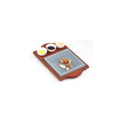 Bisetti esteatita cuadrada cm 25 sobre base rectangular de madera con 3 cuencos de porcelana