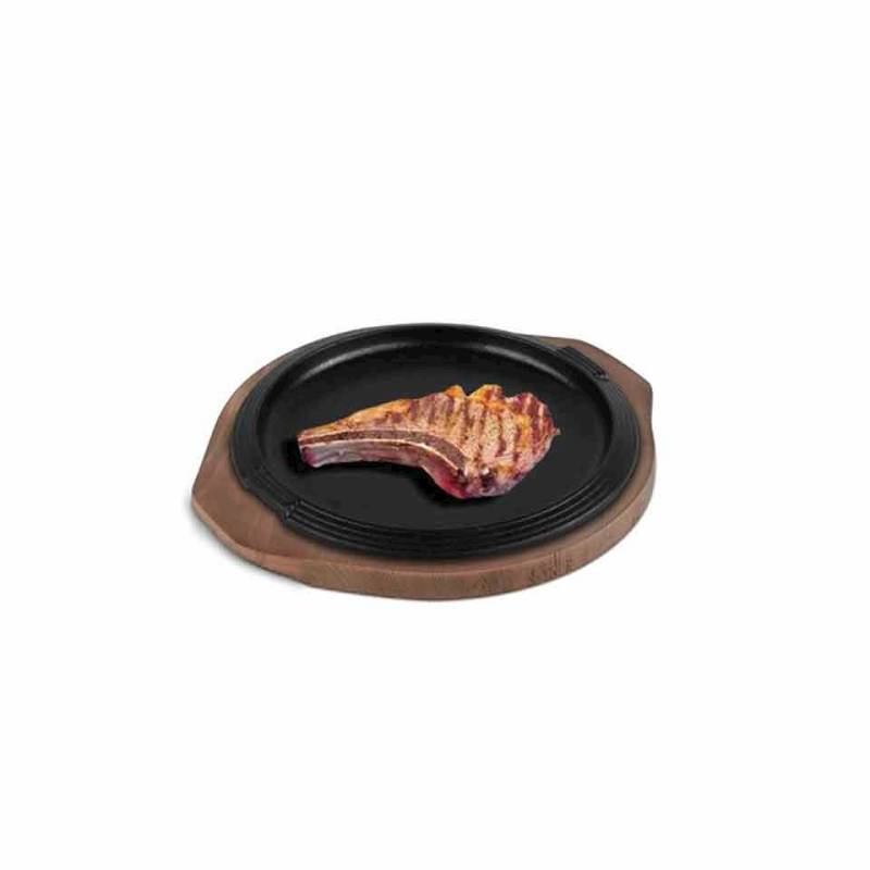 Fuente de hierro fundido con bandeja de madera de una pieza cm 16