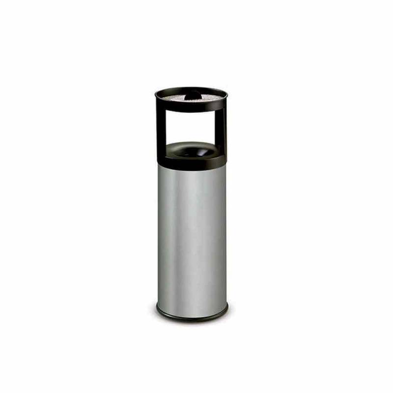 Corbeille à papier et cendrier en acier inoxydable satiné auto-extinguible