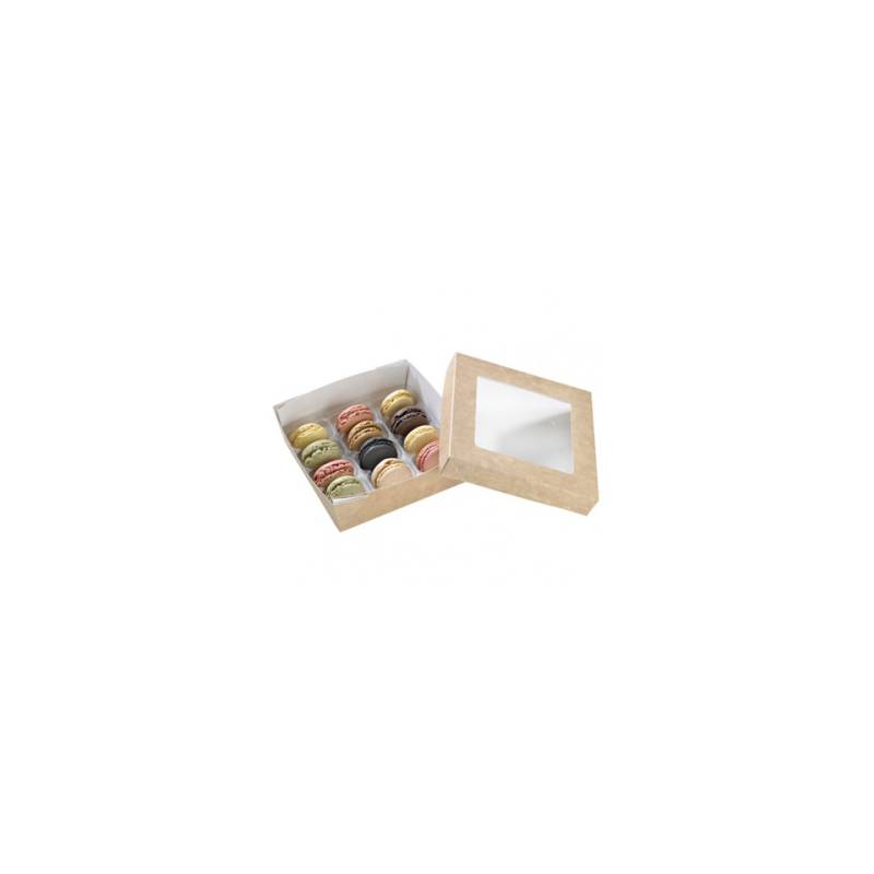 Caja desechable de cartón marrón con tapa con ventana cm 15,5x15,5x5