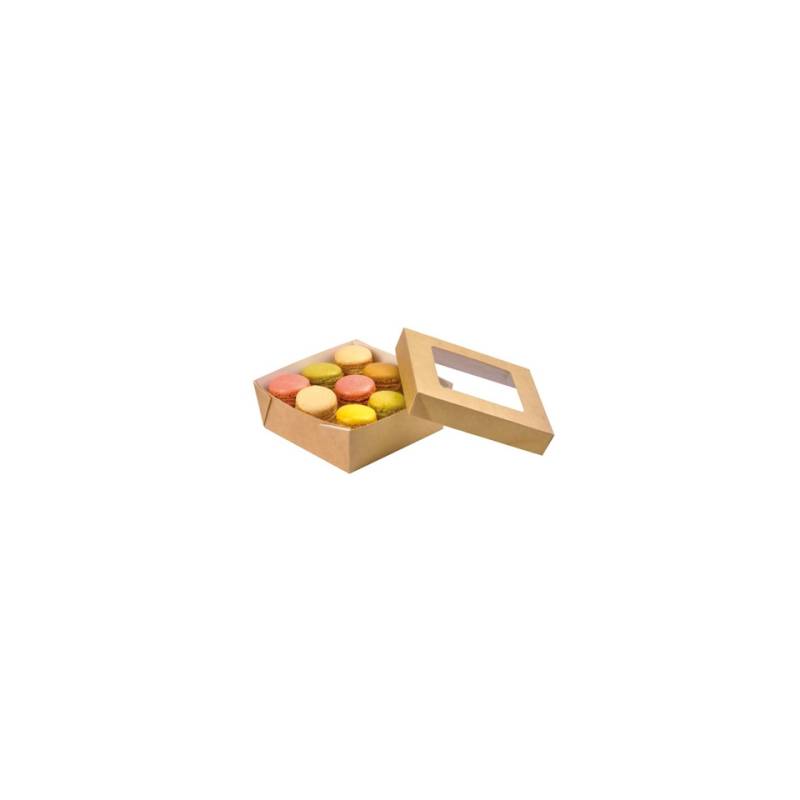 Caja desechable de cartón marrón para alimentos con tapa con ventana cm 13,5x13,5x5