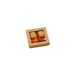 Caja desechable de cartón marrón para alimentos con tapa con ventana 20,5 x 20,5 cm