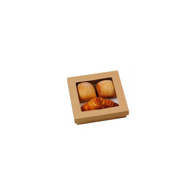 Boîte alimentaire jetable en carton brun avec couvercle à fenêtre 20,5 x 20,5 cm