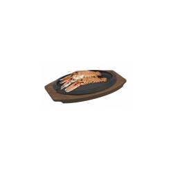 Fuente ovalada de hierro fundido con bandeja de madera de una sola pieza cm 28x19
