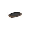 Plat de service en fonte avec plateau en bois monobloc 32x22 cm