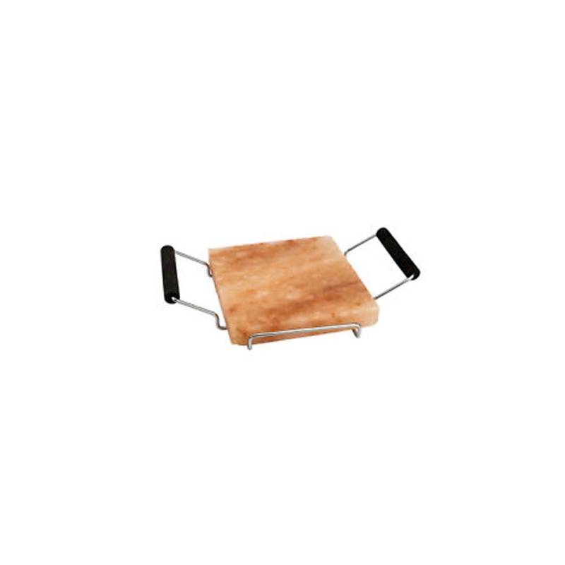 Assiette à sel rose carrée avec cadre en métal et poignées en wengé 20x20x3cm