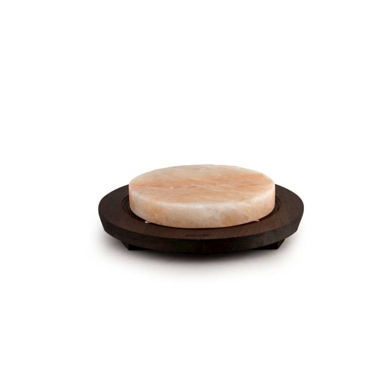Plato redondo de sal rosa con base de madera wengué 20x3cm