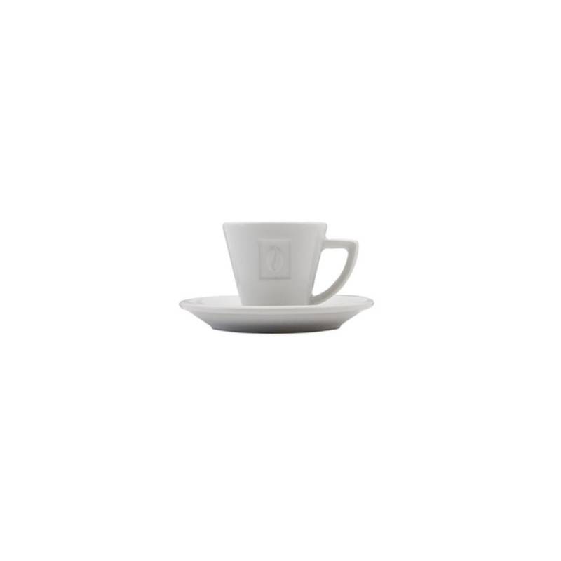 Taza de café Porto con plato de porcelana blanca cl 6.8