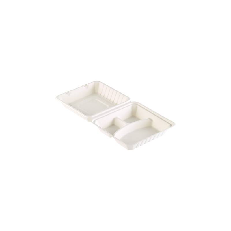Contenedor Duni para llevar con tapa con 3 compartimentos en pulpa blanca cm 23,6x23,1