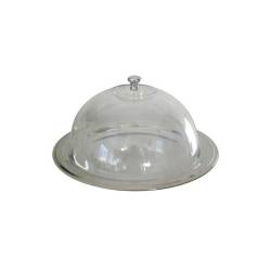 Plato de tarta de acero inoxidable con cúpula de pvc 25 cm