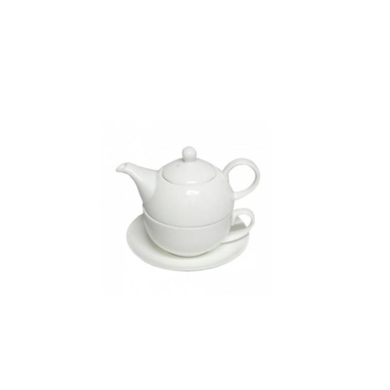 Théière Tea for One avec tasse et assiette en porcelaine blanche cl 45