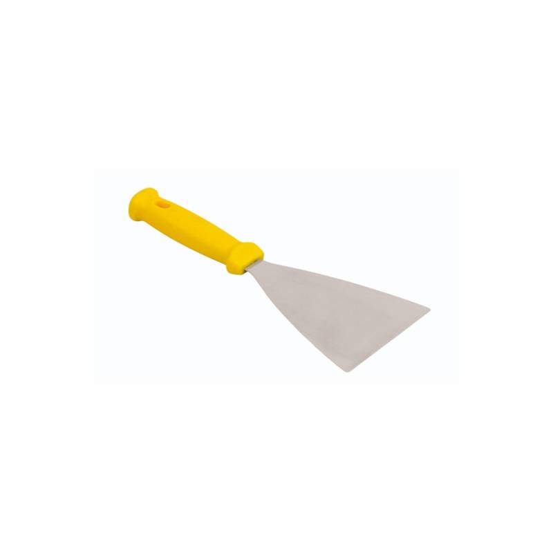 Espátula triangular flexible de acero inoxidable con mango de polipropileno amarillo cm 12