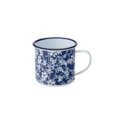 Mug bleu émaillé à décor floral cl 38