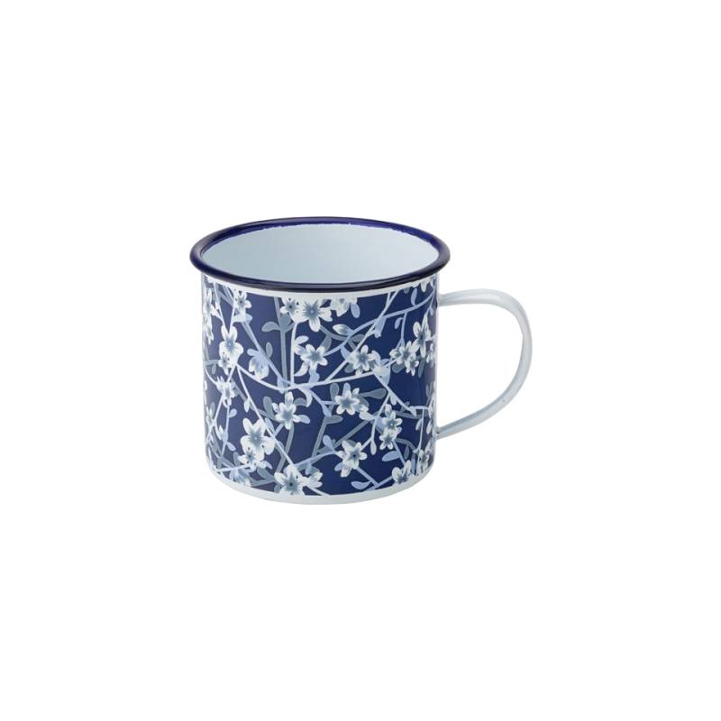 Mug bleu émaillé à décor floral cl 38