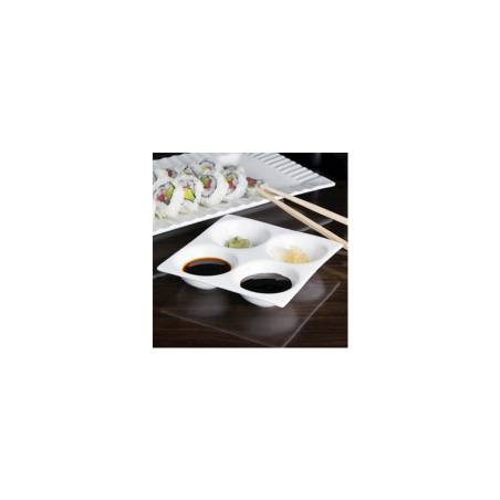 Plato de aperitivo de porcelana blanca de 4 compartimentos 14x14 cm