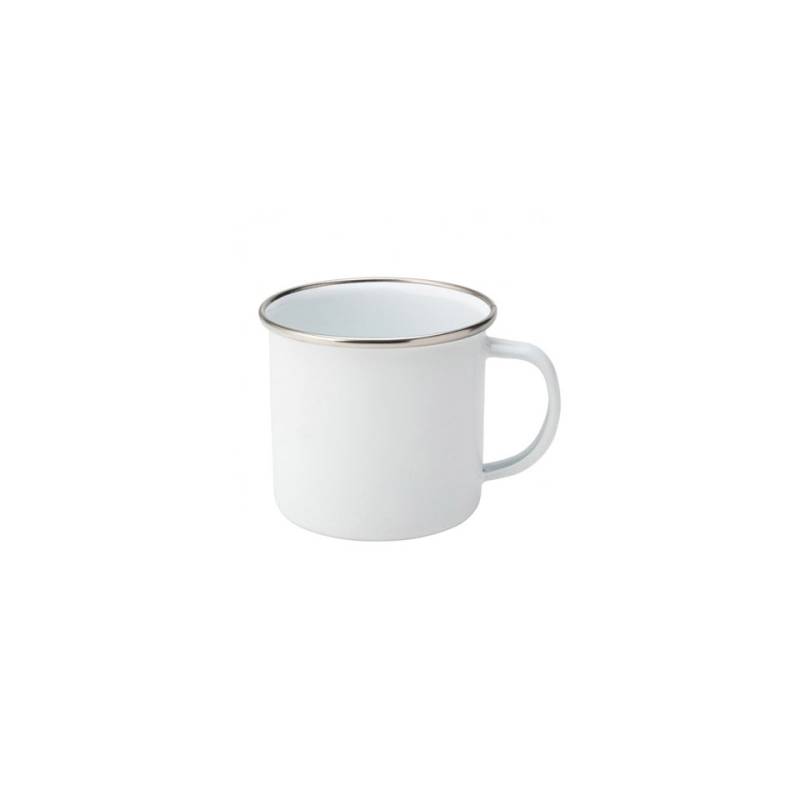 Taza esmaltada blanca con borde plateado cl 38