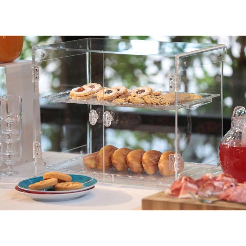 Vitrina de policarbonato transparente para pastelería de 2 pisos cm 45x31x37