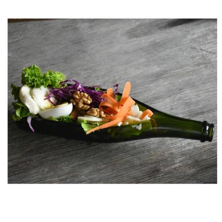 Plato botella champán 100% Chef en vidrio verde