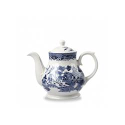 Théière vintage Churchill en céramique vitrifiée blanche décor bleu cl 85