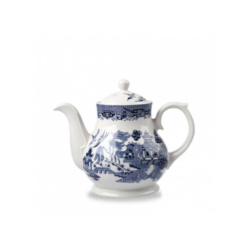 Théière vintage Churchill en céramique vitrifiée blanche décor bleu cl 85