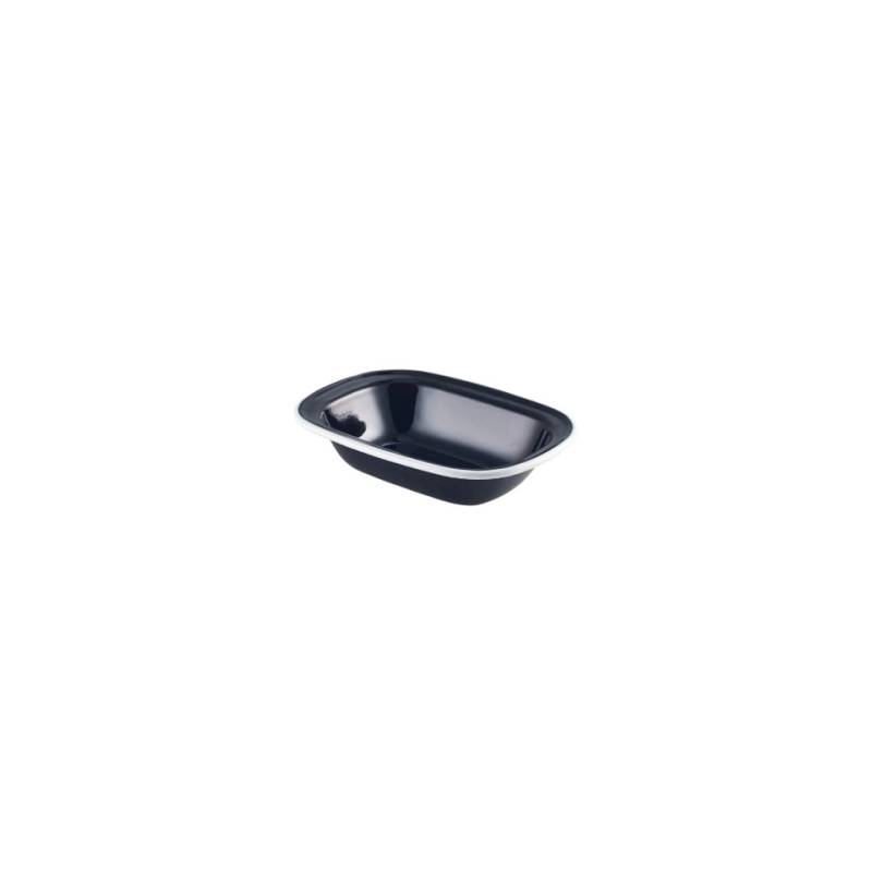 Taza rectangular esmaltada en negro con línea blanca