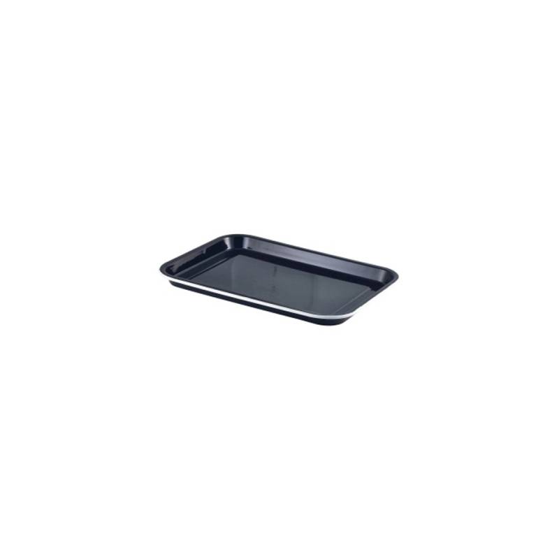 Bandeja rectangular esmaltada en negro con línea blanca