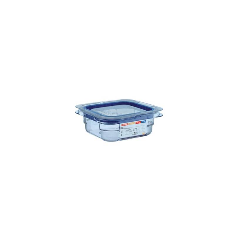 Récipient 1/6 en plastique bleu clair avec couvercle hauteur 6,5 cm