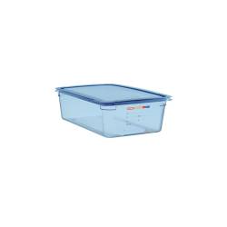 Recipiente 1/2 de plástico azul claro con tapa altura 10 cm