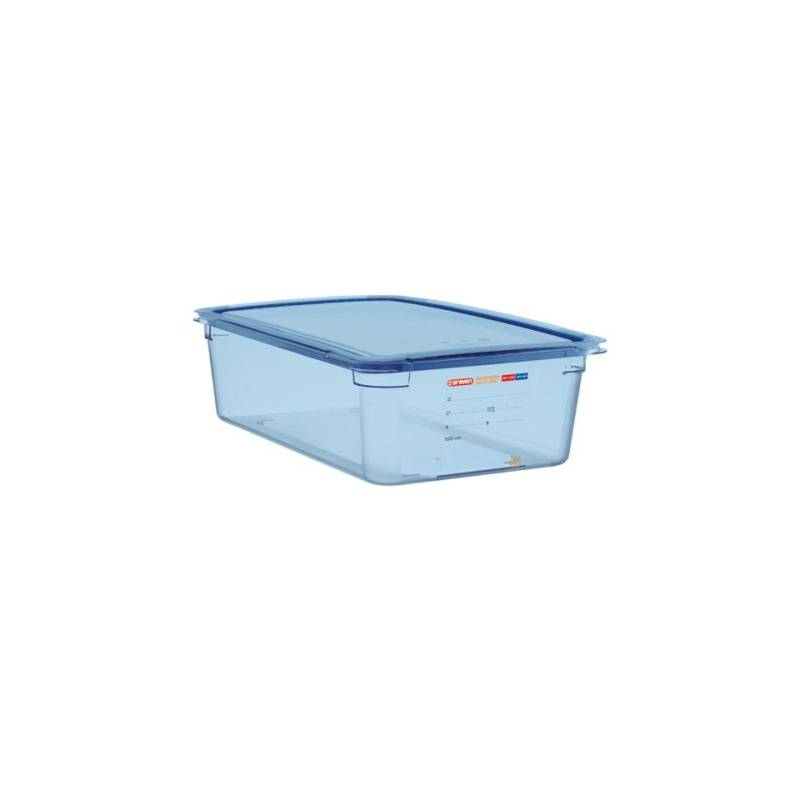 Récipient 1/2 en plastique bleu clair avec couvercle hauteur 10 cm