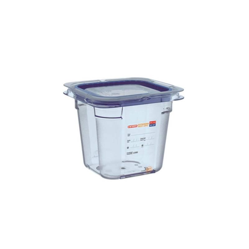 Récipient 1/6 en plastique bleu clair avec couvercle hauteur 10 cm
