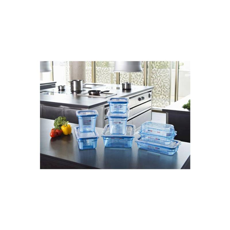 1/3 récipient en plastique bleu avec couvercle hauteur cm 6,5