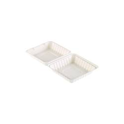 Boîte à emporter Duni avec couvercle en pulpe blanche 23,6x23,1 cm