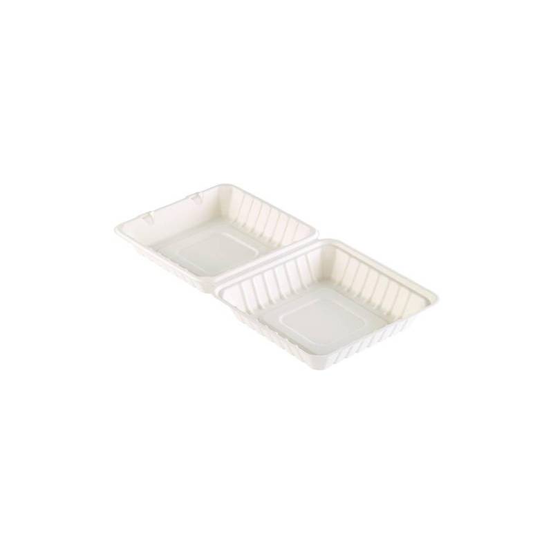 Envase Duni para llevar con tapa de pulpa blanca 23,6x23,1 cm
