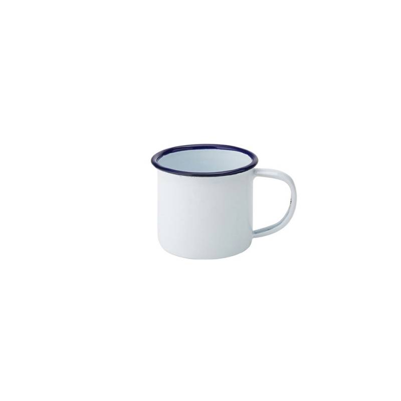 Taza grande de metal esmaltado blanco y azul cl 53