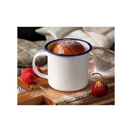 Grande tasse en métal émaillé blanc et bleu cl 53