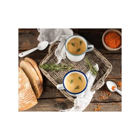 Taza grande de metal esmaltado blanco y azul cl 53