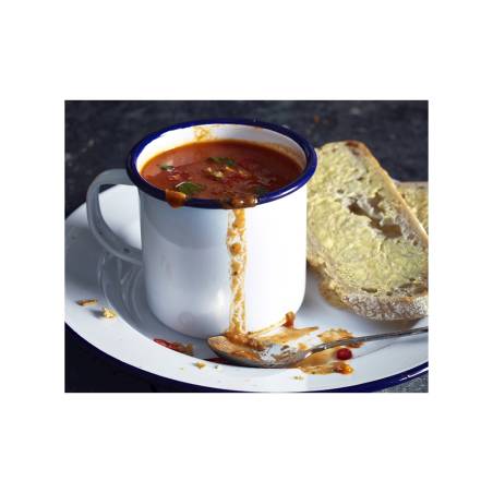 Taza grande de metal esmaltado blanco y azul cl 53