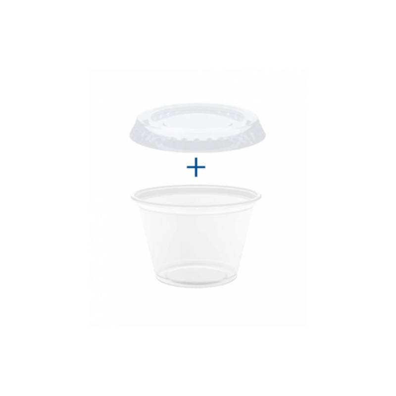 Gobelet à sauce en polypropylène transparent avec couvercle cl 6