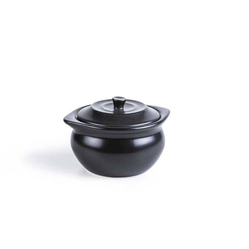 Mini cocotte con tapa en gres negro 13x7,5 cm