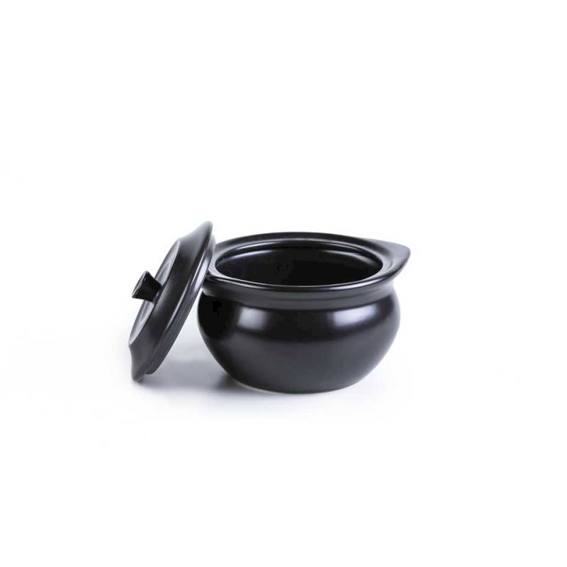 Mini cocotte con tapa en gres negro 13x7,5 cm
