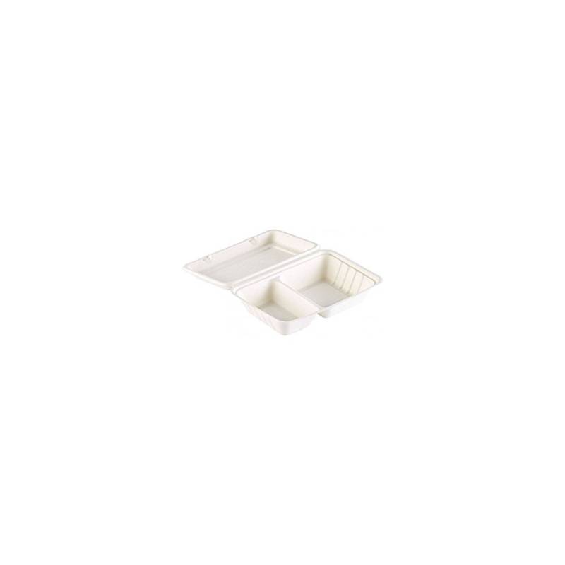 Boîte à emporter Duni avec couvercle à 2 compartiments en pulpe blanche cm 24,1x16,3