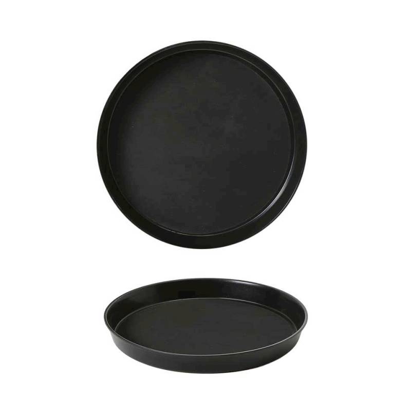 Plateau rond antidérapant à bord haut en plastique noir 32 cm