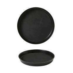 Bandeja redonda antideslizante de borde alto de plástico negro 36,5 cm