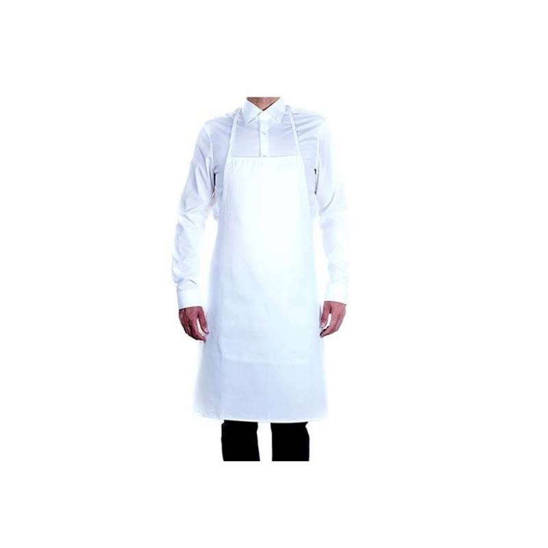 Delantal enrollable con peto de algodón plastificado blanco 75x90 cm