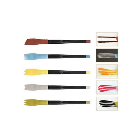 Pochette noire avec 5 brosses en silicone de différentes couleurs